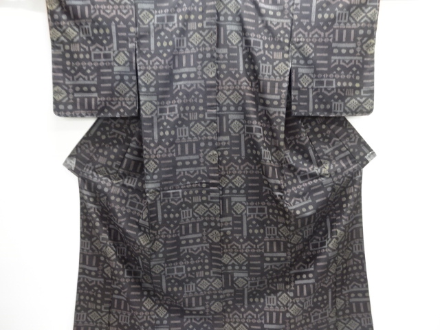 JAPANESE KIMONO / UNUSED TSUMUGI / WOVEN ABSTRACT PATTERN 